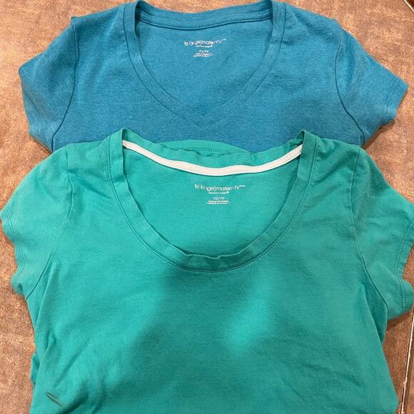 LOT of 2 Liz Lange Maternity Tops Women's Size XS V-Neck Crewneck Blue Green - Picture 1 of 8